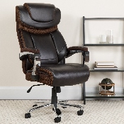 Big & Tall Office Chair - Brown LeatherSoft Executive Swivel Office Chair with Headrest and Wheels, GO-2223-BN-GG