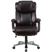 Big & Tall Office Chair - Brown LeatherSoft Executive Swivel Office Chair with Headrest and Wheels, GO-2223-BN-GG