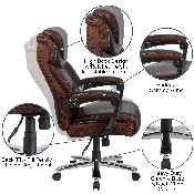 Big & Tall Office Chair - Brown LeatherSoft Executive Swivel Office Chair with Headrest and Wheels, GO-2223-BN-GG