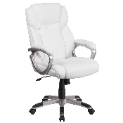 Mid-Back White LeatherSoft Executive Swivel Office Chair with Padded Arms, GO-2236M-WH-GG