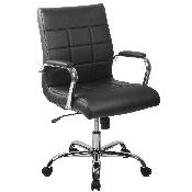 Mid-Back Black Vinyl Executive Swivel Office Chair with Chrome Base and Arms, GO-2240-BK-GG