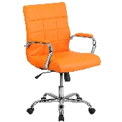 Mid-Back Orange Vinyl Executive Swivel Office Chair with Chrome Base and Arms, GO-2240-ORG-GG
