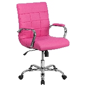 Mid-Back Pink Vinyl Executive Swivel Office Chair with Chrome Base and Arms, GO-2240-PK-GG
