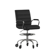 Lexi Mid-Back Black LeatherSoft Drafting Chair with Adjustable Foot Ring, Chrome Base, and Transparent Roller Wheels, GO-2286B-BK-RLB-GG