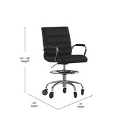 Lexi Mid-Back Black LeatherSoft Drafting Chair with Adjustable Foot Ring, Chrome Base, and Transparent Roller Wheels, GO-2286B-BK-RLB-GG