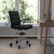 Lexi Mid-Back Black LeatherSoft Drafting Chair with Adjustable Foot Ring, Chrome Base, and Transparent Roller Wheels, GO-2286B-BK-RLB-GG