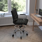 Lexi Mid-Back Black LeatherSoft Drafting Chair with Adjustable Foot Ring, Chrome Base, and Transparent Roller Wheels, GO-2286B-BK-RLB-GG