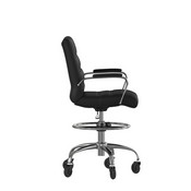 Lexi Mid-Back Black LeatherSoft Drafting Chair with Adjustable Foot Ring, Chrome Base, and Transparent Roller Wheels, GO-2286B-BK-RLB-GG
