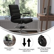 Lexi Mid-Back Black LeatherSoft Drafting Chair with Adjustable Foot Ring, Chrome Base, and Transparent Roller Wheels, GO-2286B-BK-RLB-GG