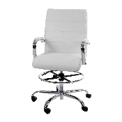 Mid-Back White LeatherSoft Drafting Chair with Adjustable Foot Ring and Chrome Base, GO-2286B-WH-GG
