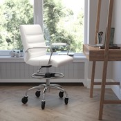 Lexi Mid-Back White LeatherSoft Drafting Chair with Adjustable Foot Ring, Chrome Base, and Transparent Roller Wheels, GO-2286B-WH-RLB-GG