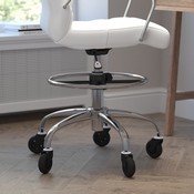 Lexi Mid-Back White LeatherSoft Drafting Chair with Adjustable Foot Ring, Chrome Base, and Transparent Roller Wheels, GO-2286B-WH-RLB-GG
