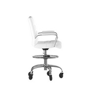 Lexi Mid-Back White LeatherSoft Drafting Chair with Adjustable Foot Ring, Chrome Base, and Transparent Roller Wheels, GO-2286B-WH-RLB-GG