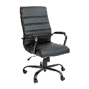 High Back Black LeatherSoft Executive Swivel Office Chair with Black Frame and Arms, GO-2286H-BK-BK-GG