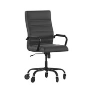 Whitney High Back Black LeatherSoft Executive Swivel Office Chair with Black Frame, Arms, and Transparent Roller Wheels, GO-2286H-BK-BK-RLB-GG