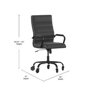 Whitney High Back Black LeatherSoft Executive Swivel Office Chair with Black Frame, Arms, and Transparent Roller Wheels, GO-2286H-BK-BK-RLB-GG