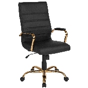 High Back Black LeatherSoft Executive Swivel Office Chair with Gold Frame and Arms, GO-2286H-BK-GLD-GG