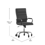 Whitney High Back Black LeatherSoft Executive Swivel Office Chair with Chrome Frame, Arms, and Transparent Roller Wheels, GO-2286H-BK-RLB-GG