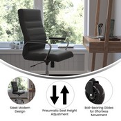 Whitney High Back Black LeatherSoft Executive Swivel Office Chair with Chrome Frame, Arms, and Transparent Roller Wheels, GO-2286H-BK-RLB-GG