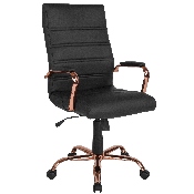 High Back Black LeatherSoft Executive Swivel Office Chair with Rose Gold Frame and Arms, GO-2286H-BK-RSGLD-GG