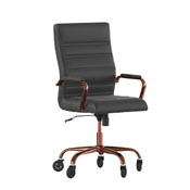 Whitney High Back Black LeatherSoft Executive Swivel Office Chair with Rose Gold Frame, Arms, and Transparent Roller Wheels, GO-2286H-BK-RSGLD-RLB-GG