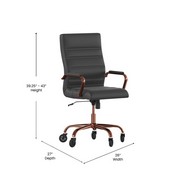 Whitney High Back Black LeatherSoft Executive Swivel Office Chair with Rose Gold Frame, Arms, and Transparent Roller Wheels, GO-2286H-BK-RSGLD-RLB-GG