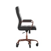Whitney High Back Black LeatherSoft Executive Swivel Office Chair with Rose Gold Frame, Arms, and Transparent Roller Wheels, GO-2286H-BK-RSGLD-RLB-GG
