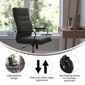 Whitney High Back Black LeatherSoft Executive Swivel Office Chair with Rose Gold Frame, Arms, and Transparent Roller Wheels, GO-2286H-BK-RSGLD-RLB-GG
