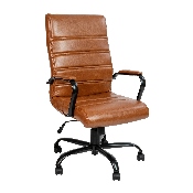 High Back Brown LeatherSoft Executive Swivel Office Chair with Black Frame and Arms, GO-2286H-BR-BK-GG