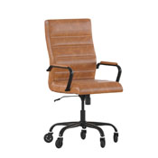 Whitney High Back Brown LeatherSoft Executive Swivel Office Chair with Black Frame, Arms, and Transparent Roller Wheels, GO-2286H-BR-BK-RLB-GG
