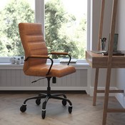 Whitney High Back Brown LeatherSoft Executive Swivel Office Chair with Black Frame, Arms, and Transparent Roller Wheels, GO-2286H-BR-BK-RLB-GG