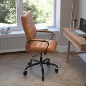 Whitney High Back Brown LeatherSoft Executive Swivel Office Chair with Black Frame, Arms, and Transparent Roller Wheels, GO-2286H-BR-BK-RLB-GG