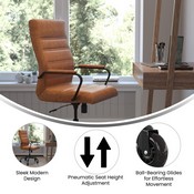 Whitney High Back Brown LeatherSoft Executive Swivel Office Chair with Black Frame, Arms, and Transparent Roller Wheels, GO-2286H-BR-BK-RLB-GG
