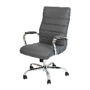 High Back Gray LeatherSoft Executive Swivel Office Chair with Chrome Frame and Arms, GO-2286H-GR-GG