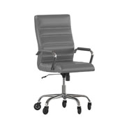 Whitney High Back Gray LeatherSoft Executive Swivel Office Chair with Chrome Frame, Arms, and Transparent Roller Wheels, GO-2286H-GR-RLB-GG
