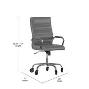 Whitney High Back Gray LeatherSoft Executive Swivel Office Chair with Chrome Frame, Arms, and Transparent Roller Wheels, GO-2286H-GR-RLB-GG