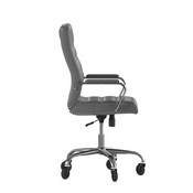 Whitney High Back Gray LeatherSoft Executive Swivel Office Chair with Chrome Frame, Arms, and Transparent Roller Wheels, GO-2286H-GR-RLB-GG