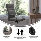 Whitney High Back Gray LeatherSoft Executive Swivel Office Chair with Chrome Frame, Arms, and Transparent Roller Wheels, GO-2286H-GR-RLB-GG