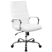 High Back Office Chair - White LeatherSoft Office Chair with Wheels and Arms, GO-2286H-WH-GG
