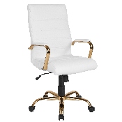High Back White LeatherSoft Executive Swivel Office Chair with Gold Frame and Arms, GO-2286H-WH-GLD-GG