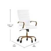Whitney High Back White LeatherSoft Executive Swivel Office Chair with Gold Frame, Arms, and Transparent Roller Wheels, GO-2286H-WH-GLD-RLB-GG