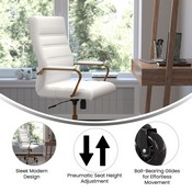 Whitney High Back White LeatherSoft Executive Swivel Office Chair with Gold Frame, Arms, and Transparent Roller Wheels, GO-2286H-WH-GLD-RLB-GG
