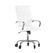 Whitney High Back White LeatherSoft Executive Swivel Office Chair with Chrome Frame, Arms, and Transparent Roller Wheels, GO-2286H-WH-RLB-GG