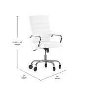 Whitney High Back White LeatherSoft Executive Swivel Office Chair with Chrome Frame, Arms, and Transparent Roller Wheels, GO-2286H-WH-RLB-GG