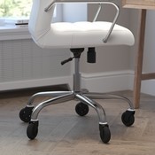 Whitney High Back White LeatherSoft Executive Swivel Office Chair with Chrome Frame, Arms, and Transparent Roller Wheels, GO-2286H-WH-RLB-GG