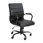 Mid-Back Black LeatherSoft Executive Swivel Office Chair with Black Frame and Arms, GO-2286M-BK-BK-GG