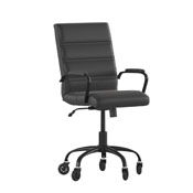Camilia Mid-Back Black LeatherSoft Executive Swivel Office Chair with Black Frame, Arms, and Transparent Roller Wheels, GO-2286M-BK-BK-RLB-GG