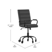 Camilia Mid-Back Black LeatherSoft Executive Swivel Office Chair with Black Frame, Arms, and Transparent Roller Wheels, GO-2286M-BK-BK-RLB-GG