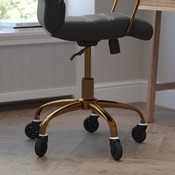Camilia Mid-Back Black LeatherSoft Executive Swivel Office Chair with Gold Frame, Arms, and Transparent Roller Wheels, GO-2286M-BK-GLD-RLB-GG