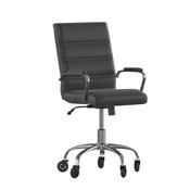 Camilia Mid-Back Black LeatherSoft Executive Swivel Office Chair with Chrome Frame, Arms, and Transparent Roller Wheels, GO-2286M-BK-RLB-GG
